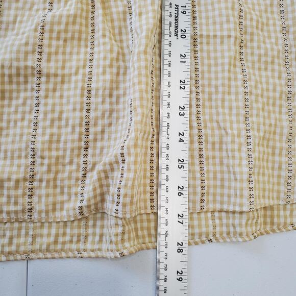 Cottagecore Shirt Womens XL Yellow White Gingham Embroidered Peasant Boho Top - Picture 5 of 9